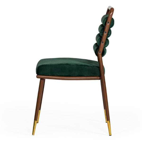 VIG Furniture Biscay Dark Green Velvet Dining Chair With Channel Tufting, Walnut Steel Legs & Gold Caps - Luxe Comfort VGEUMC-9697CH-GRN