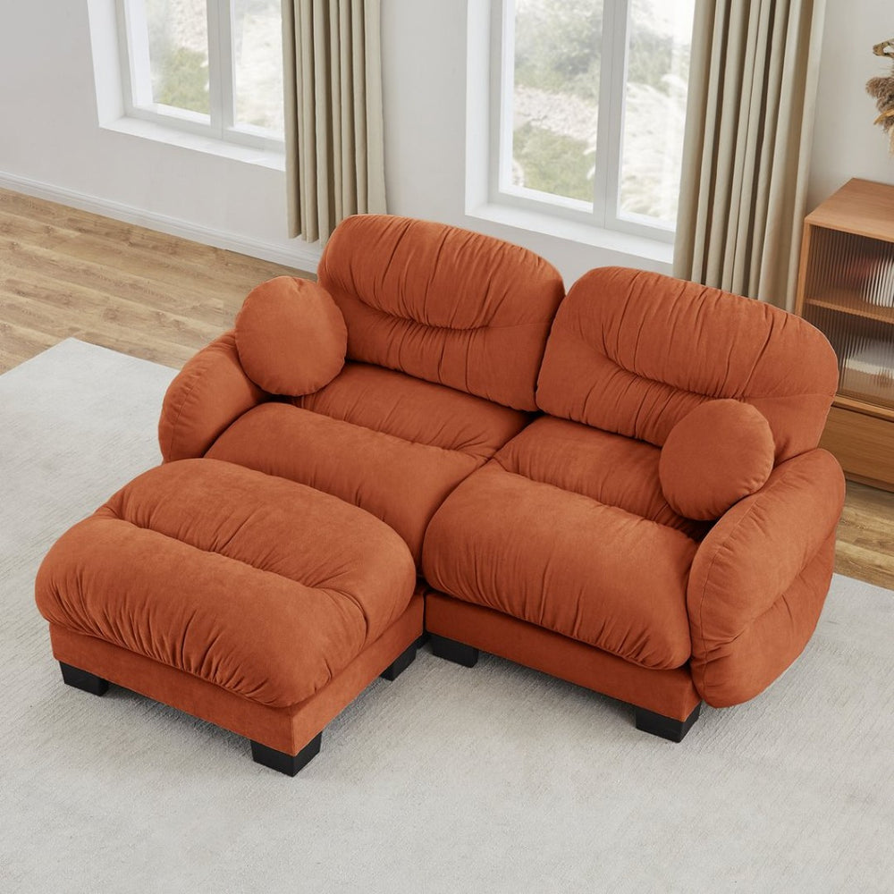 English Elm Pleated Chenille Sectional Sofa with Ottoman Ergonomic Foam Curved Armrests Living Room Orange W5656S00065