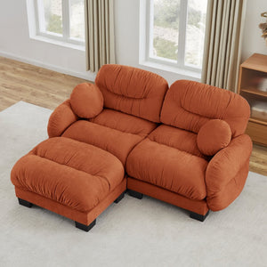 English Elm Pleated Chenille Sectional Sofa with Ottoman Ergonomic Foam Curved Armrests Living Room Orange W5656S00065