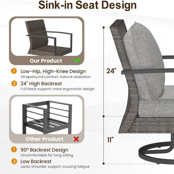 English Elm Set of 2 Outdoor Pe Rattan Swivel Rocker Chairs with Cushions for Patio Decks B082S00068