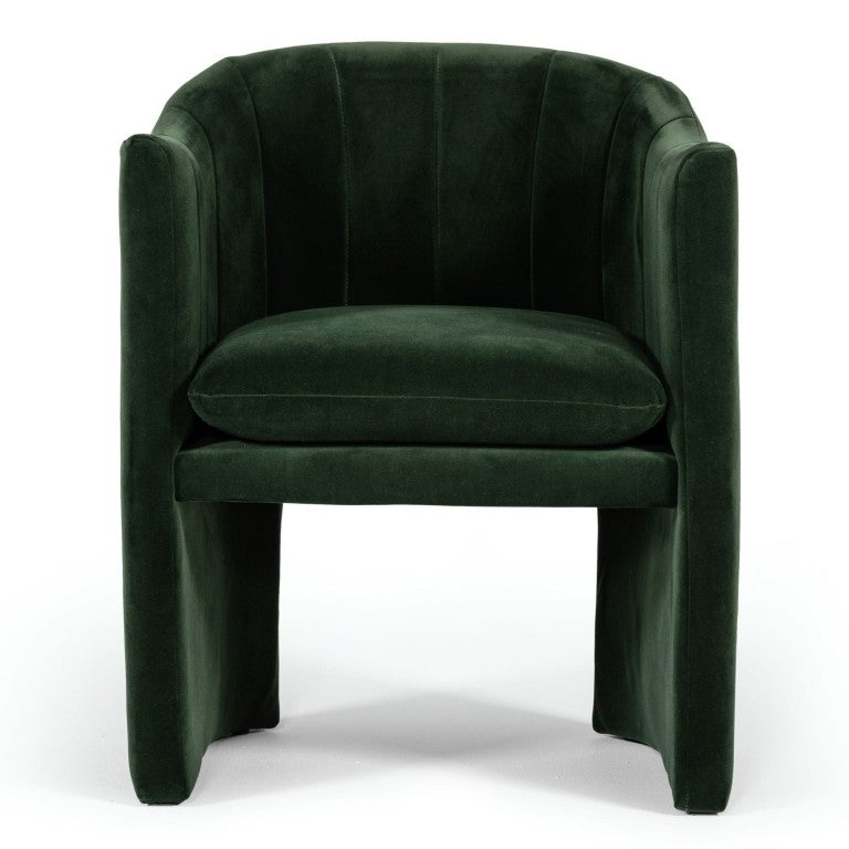 VIG Furniture Danube Velvet Upholstered Mid-Century Chair With Curved Channel Stitching And Ready-To-Use Comfort Green Dining Chair VGEUMC-9704CH-A-GRN