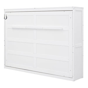 English Elm Full Size Murphy Wall Bed with Cabinet Dual Piston Folding Mechanism for Studio Spaces White LP000664AAK-2