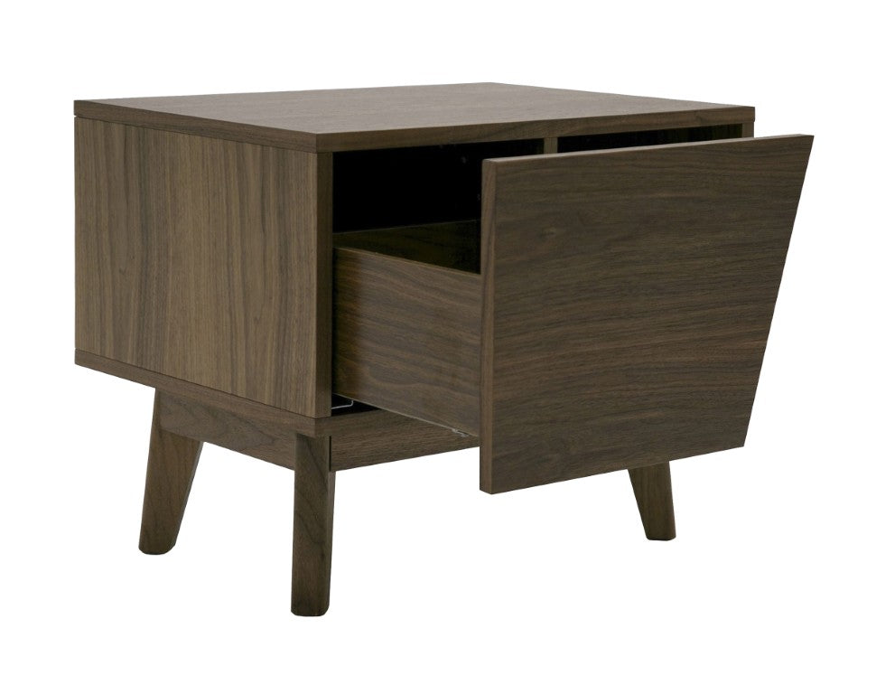 VIG Furniture Abelard Mid-Century Walnut Nightstand With Soft-Close Drawer, Open Shelf & Tapered Solid Wood Legs VGBBMB1707-NS