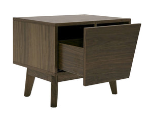VIG Furniture Abelard Mid-Century Walnut Nightstand With Soft-Close Drawer, Open Shelf & Tapered Solid Wood Legs VGBBMB1707-NS