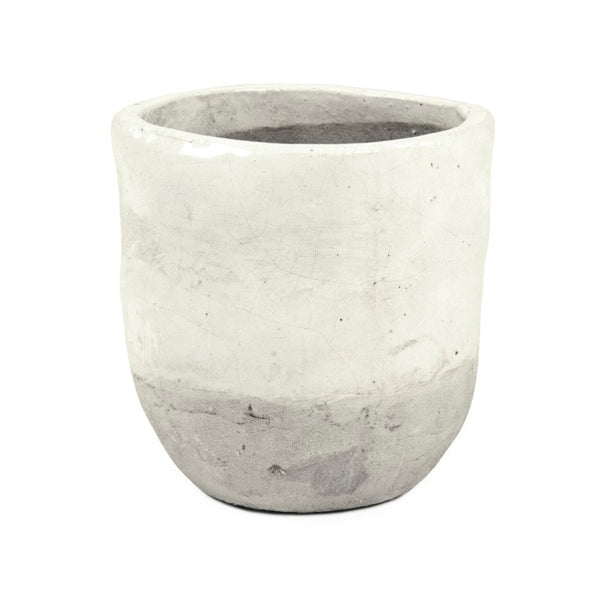 Zentique Distressed White Bowl with Handcrafted Stoneware Finish — Rustic Farmhouse Centerpiece for Serving W9.5 x H9 x D9.5 7793L A25A