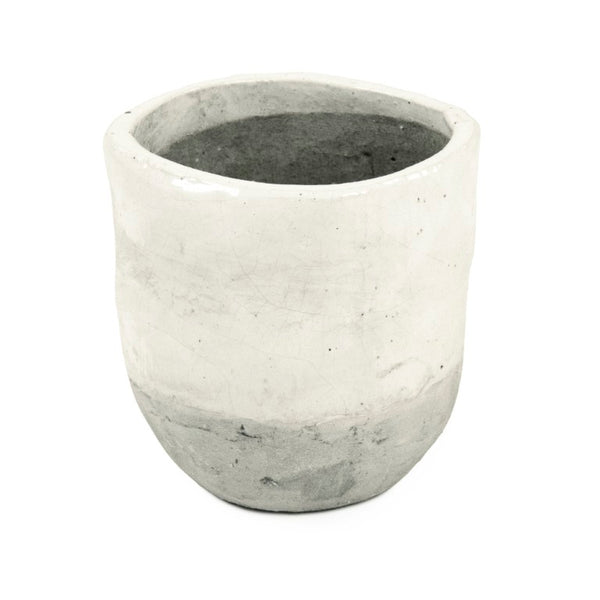 Zentique Distressed White Bowl with Handcrafted Stoneware Finish — Rustic Farmhouse Centerpiece for Serving W9.5 x H9 x D9.5 7793L A25A