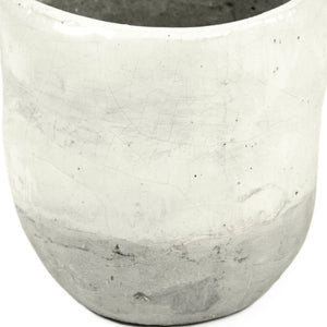 Zentique Distressed White Bowl with Handcrafted Stoneware Finish — Rustic Farmhouse Centerpiece for Serving W9.5 x H9 x D9.5 7793L A25A