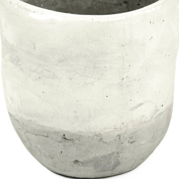 Zentique Distressed White Bowl with Handcrafted Stoneware Finish — Rustic Farmhouse Centerpiece for Serving W9.5 x H9 x D9.5 7793L A25A