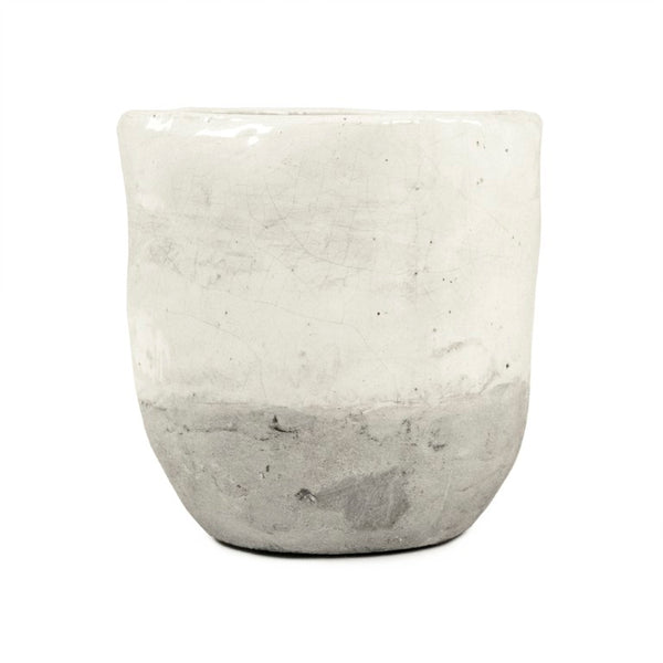 Zentique Distressed White Bowl with Handcrafted Stoneware Finish — Rustic Farmhouse Centerpiece for Serving W9.5 x H9 x D9.5 7793L A25A