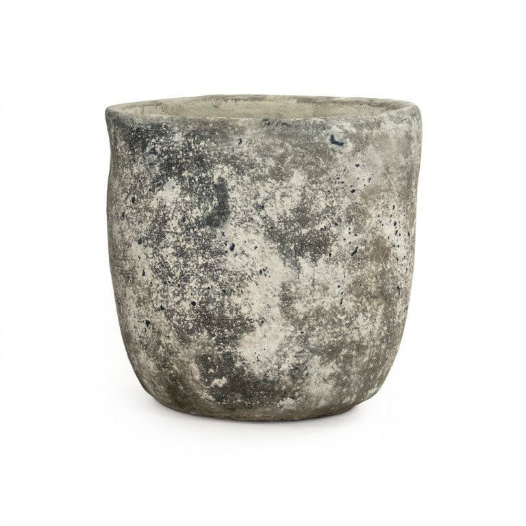 Zentique Distressed Vase with Weathered Stoneware Finish — Rustic-Chic Accent for Dried Flowers & Decor (98) W9.5 x H9 x D9.5 7793L A866