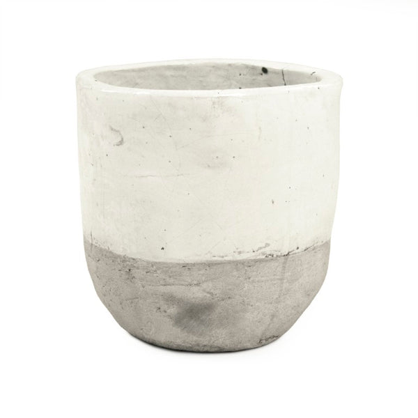 Zentique Distressed White Bowl with Handcrafted Stoneware Finish — Rustic Farmhouse Centerpiece for Serving W11 x H10.5 x D11 7793XL A25A