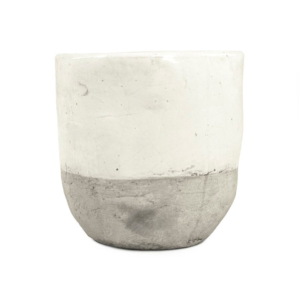 Zentique Distressed White Bowl with Handcrafted Stoneware Finish — Rustic Farmhouse Centerpiece for Serving W11 x H10.5 x D11 7793XL A25A