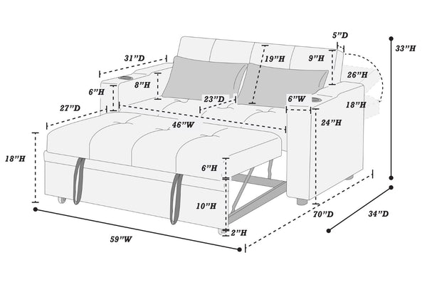 English Elm Modern Corduroy Convertible Sleeper Sofa with Usb Ports and Built-in Cupholders B011S02177