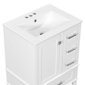 English Elm 24" Olive Bathroom Vanity Solid Wood Frame Ceramic Sink Gold Hardware Soft Close White N729P373276K