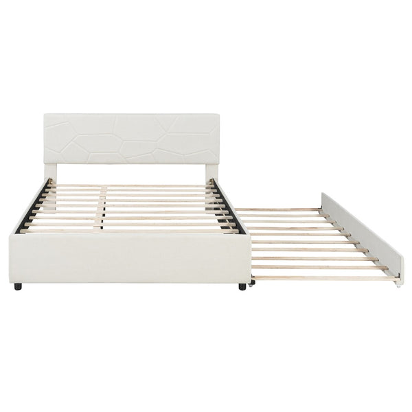 English Elm Queen Linen Upholstered Platform Bed with Brick Textured Headboard and Pull Out Trundle SF000004AAA-1