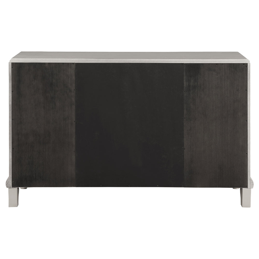 English Elm Mendelsohn Metallic Platinum Mirrored 5-Drawer Server with 2 Doors — Glam Art Deco Sideboard, Storage B062P353469