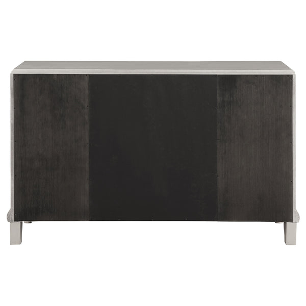 English Elm Mendelsohn Metallic Platinum Mirrored 5-Drawer Server with 2 Doors — Glam Art Deco Sideboard, Storage B062P353469