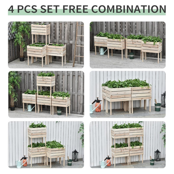 English Elm Outsunny 4Pcs Versatile Raised Garden Bed Kit – Natural Wood Planter Boxes For Stylish Planting W2225P200865-GIGA