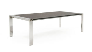 VIG Furniture Fauna Elm Grey Dining Table With Chrome Stainless Steel Frame — Modern Rectangular 10-Seater Elegance VGBBBN-2T-GREY-DT