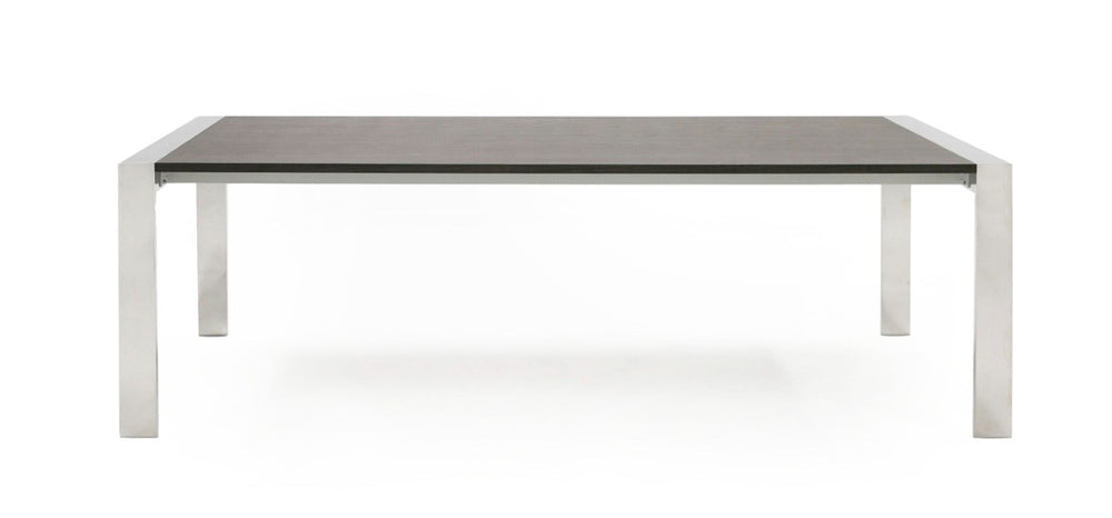 VIG Furniture Fauna Elm Grey Dining Table With Chrome Stainless Steel Frame — Modern Rectangular 10-Seater Elegance VGBBBN-2T-GREY-DT