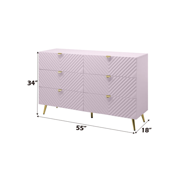 English Elm Gaines High Gloss Chest with Wave Pattern Design, Metal Legs, 5 Drawers, Durable Composite MDF Storage Light Pink 27 L x 19 W x 5 H B2726S00506