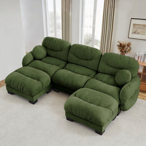 English Elm Pleated Chenille U-shape Sectional Sofa with Ottomans Ergonomic Foam Curved Armrests Green W5656S00051
