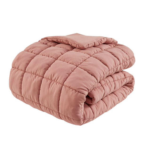 JLA Home Intelligent Design - Down Down Alternative Comforter Set with 3D Puff Stitching, Overfilled Warmth, OEKO-TEX Certified Plush Rose ID10-2308