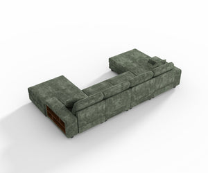 English Elm Convertible U-Shaped Sofa With Storage, Modern Corduroy Design For Spacious Living Rooms, Green W1793S00029
