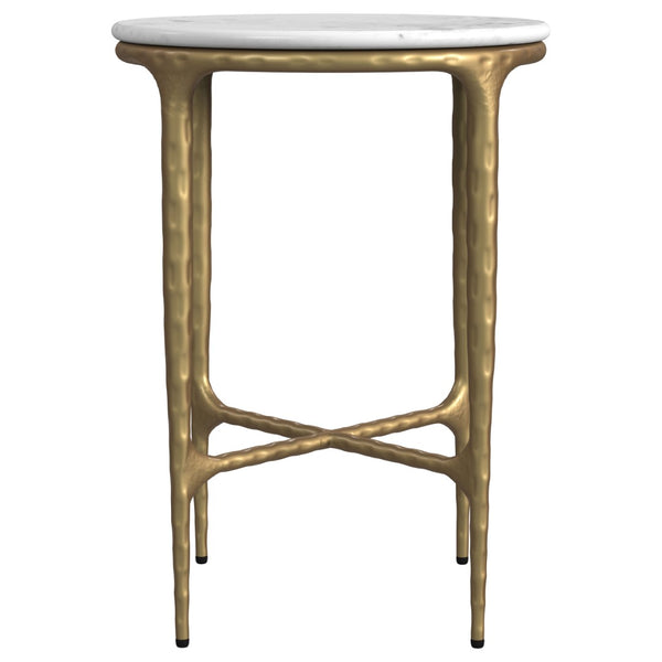 English Elm Prussia Genuine Marble Top Round Side Table with Hand-hammered Gold Steel Base B062P440297