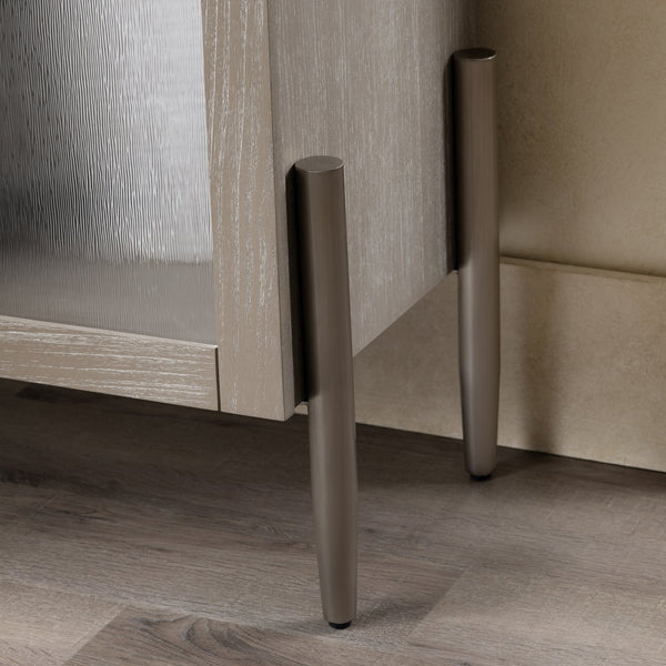 Crestview Collection Transitional Cabinets: Modern Rubberwood Storage With Glass Doors & Elegant Khaki Finish For Living Rooms Brown Solid Wood Cvfdr1157