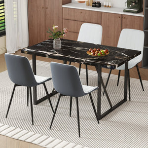 English Elm Table Modern Black Marble Mdf Dining Set With 4 Comfortable Pu Chairs - Stylish, Durable & Easy Care W1151S03404-GIGA