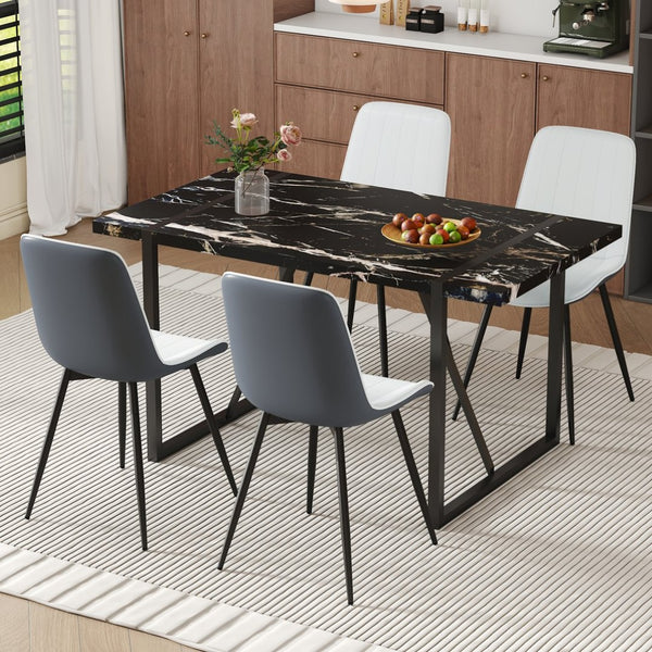 English Elm Table Modern Black Marble Mdf Dining Set With 4 Comfortable Pu Chairs - Stylish, Durable & Easy Care W1151S03404-GIGA