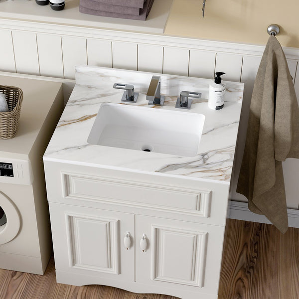 English Elm 31 Inch Carrara Marble Vanity Top With Undermount Sink & 4" Backsplash - Elegant, Durable, Eco-Friendly! W2699P192440