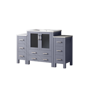 English Elm Dark Grey Single Bath Vanity 54" W x 18.25" D with Side Cabinets, White Ceramic Top, Soft-Close Drawers B2731S00973