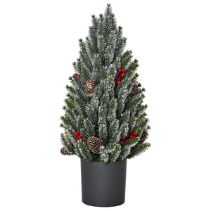 English Elm HOMCOM 18" Snow-Flocked Mini Tabletop Christmas Tree with Pine Cones & Berries, Pre-Decorated Centerpiece W2225P200937