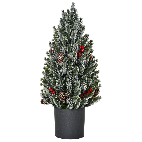 English Elm HOMCOM 18" Snow-Flocked Mini Tabletop Christmas Tree with Pine Cones & Berries, Pre-Decorated Centerpiece W2225P200937
