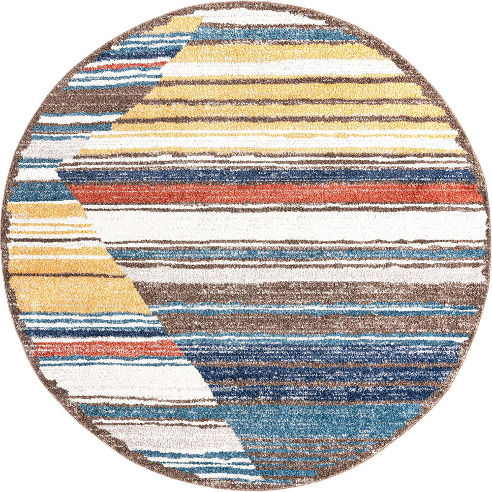 Unique Loom Aramis Zoe Machine Made Tribal Rug Multi, Blue/Ivory/Light Blue/Light Brown/Yellow/Rust Red 7' 1" x 7' 1"