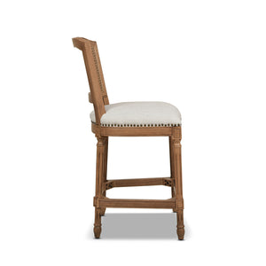 English Elm Jennifer Taylor Home - Triomphe Rattan Wicker High Back Armless Counter Stool — French Country Oak Frame, Upholstered Comfort White B2719P238385