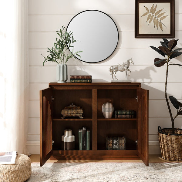 English Elm Mid Century Modern Fluted Sideboard Cabinet With Outlet Holes - Stylish Storage For Living Spaces W1801P362150