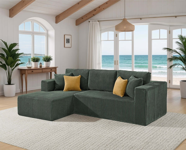 English Elm Full Corduroy Sectional Sofa with Foam Cushions No Assembly Cozy Living Room Seating B2748S00049