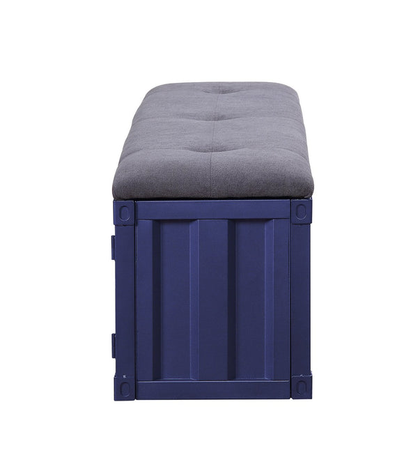English Elm Cargo Industrial Storage Bench with Padded Seat, Metal Doors & Open Compartment for Entryway Decor Blue,Gray 61 L x 19 W x 10 H B2726P263384