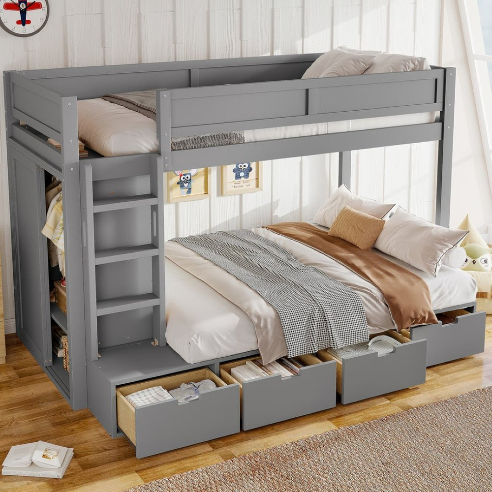 English Elm Twin Triple Bunk Bed Metal L-shaped Frame Sleeps Three Kids White Finish W1580S00474