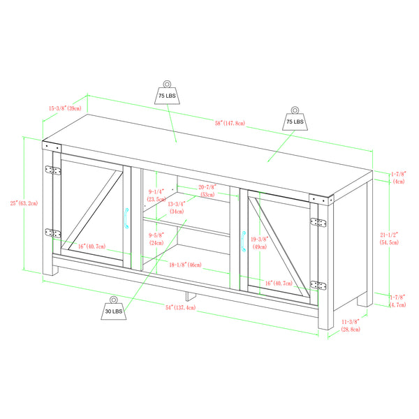 English Elm Walker Edison - Farmhouse Rustic Oak Barn Door TV Stand for TVs up to 65" — Modern Farmhouse MDF Storage Console B185P169338