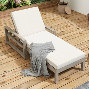 English Elm Trexm Outdoor Acacia Wood Chaise Lounge with Thick Foam Cushion and Adjustable Backrest Gray N715P236307E