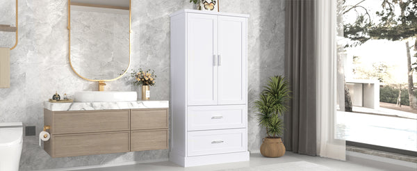 English Elm Tall Bathroom Storage Cabinet with Adjustable Shelves, Two Doors & Drawers, Space-Saving 66" Tall White N725P178675K