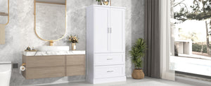 English Elm Tall White Mdf Bathroom Storage Cabinet with Adjustable Shelves and Two Lower Drawers N725S178675K