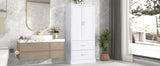 English Elm Tall Bathroom Storage Cabinet, Cabinet With Two Doors and Drawers, Adjustable Shelf, Mdf Board, White