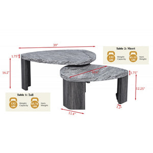 English Elm Granite 2-Piece Gray Marble-Look Nesting Coffee Table Set — Space-Saving Modern Sofa Side Tables B011P356298