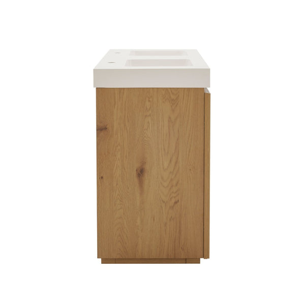 English Elm Emilia 60 Inch Freestanding Oak Vanity with Ceramic Sink and Soft Close Drawers Light Oak W1865S00242