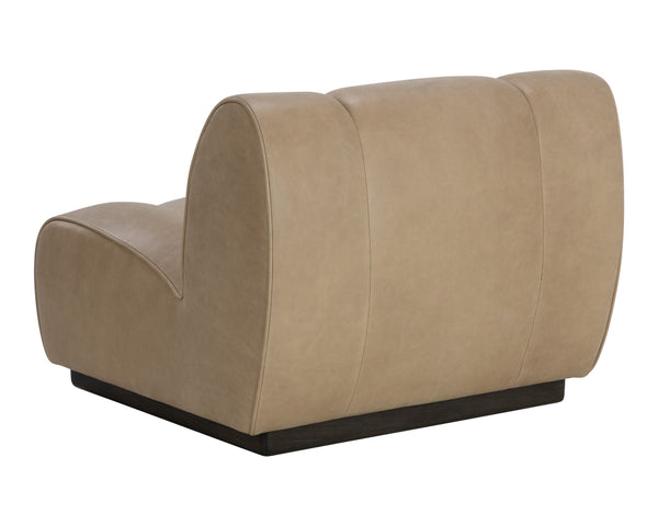 Sunpan Blaise Swivel Lounge Chair - Luxurious Sahara Sand Leather with Dark Brown Rubberwood Base Design